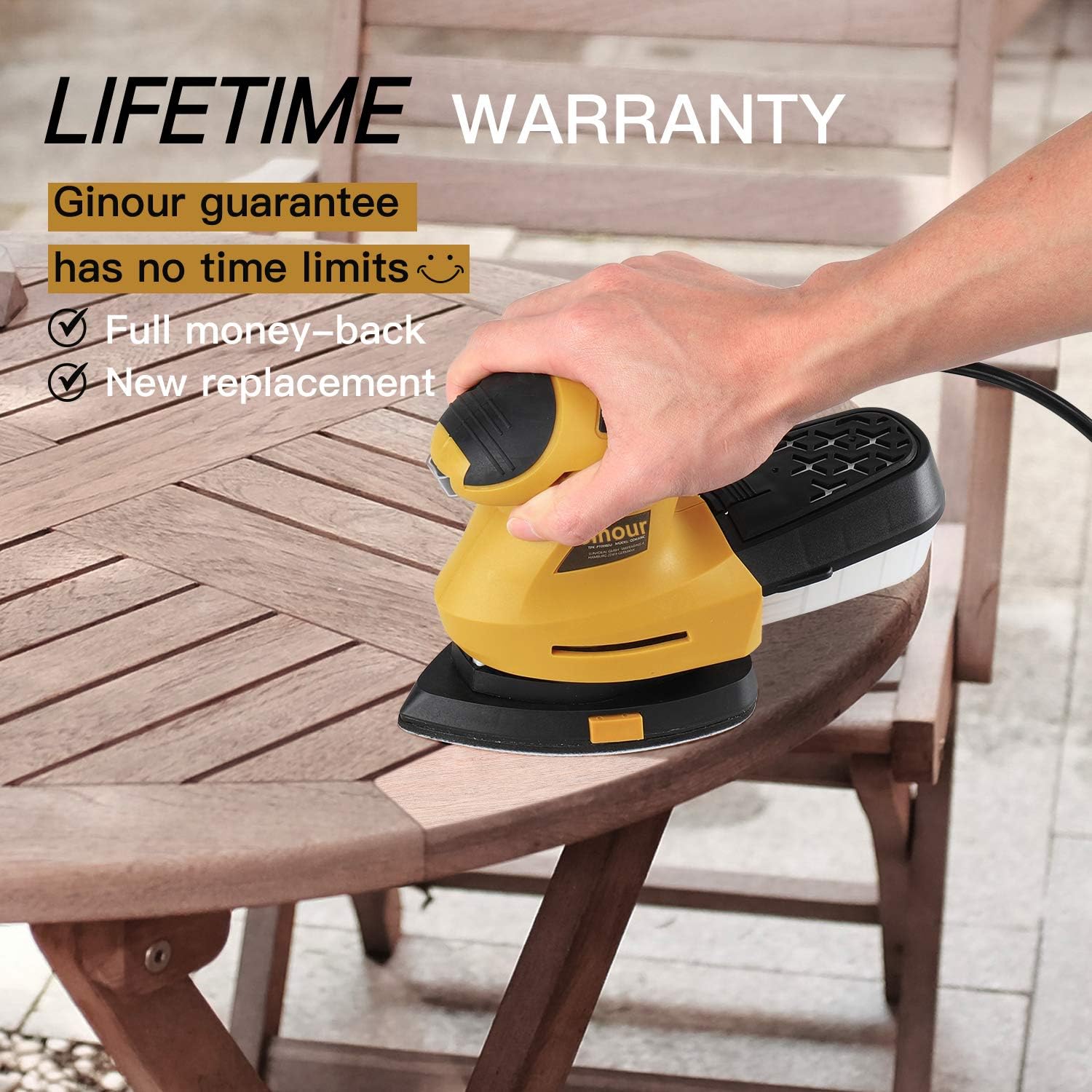 Mouse Detail Sander, Ginour 1.6A 200W 12,000 OPM Sander with 10 Pcs Sandpapers (80 & 180 Grits), 360°Rotatable Sanding Pad, 3M Cord, Dust Collection System For Tight Spaces Sanding in Home Decoration - - 