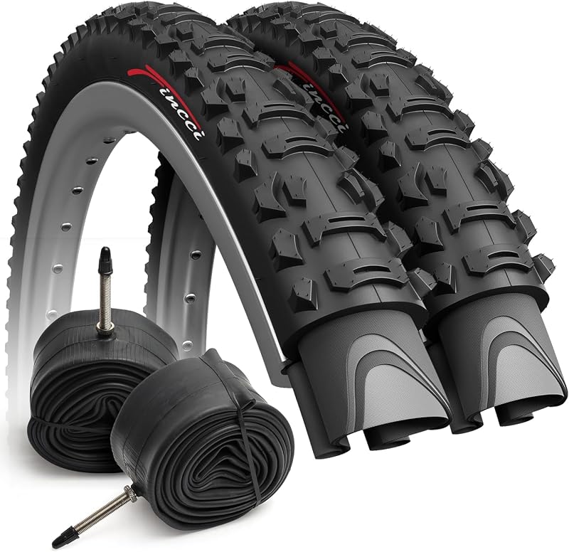 Fincci Összehajtható MTB Kerékpár Gumi Szett 26 x 1.95 colos (50-559) Belső Tömlővel - Presta 48mm Szeleppel Hegyikerékpárhoz, E-Bike-hoz