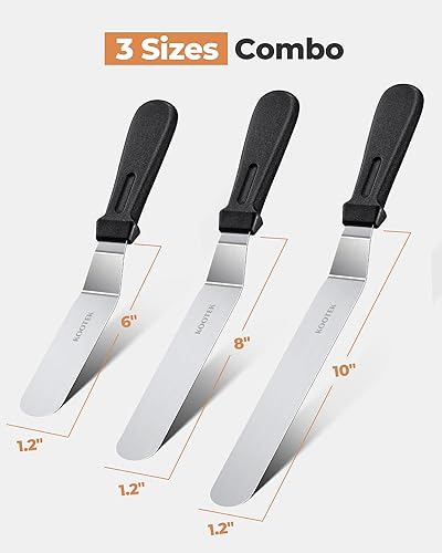 Miniatura 2 de Kootek Juego de 3 espátulas de glaseado con espátulas de acero inoxidable de 6, 8 y 10 pulgadas, espátulas en ángulo para tartas, glaseado más suave