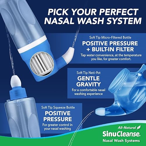 Miniatura 7 de SinuCleanse Soft Tip Micro-Filtered Nasal Wash System, Relieves Nasal Congestion Due to Cold & Flu, Dry Air, Allergies, 30 All-Natural Saline