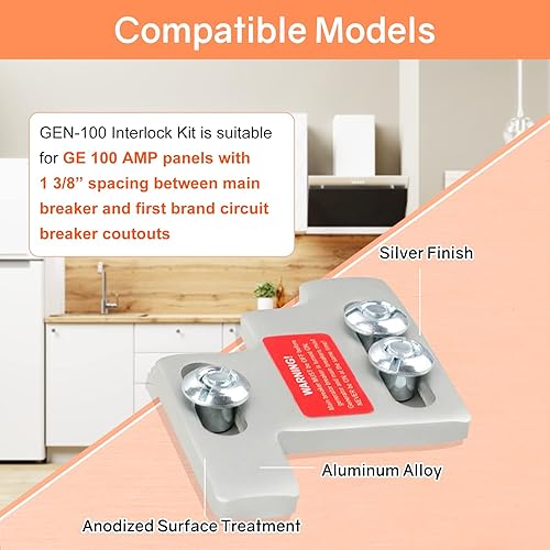 Miniatura 3 de Kit de enclavamiento de generador apto para GE 100 AMP con 1 38 pulgadas de espacio entre el disyuntor principal y el disyuntor del generador,