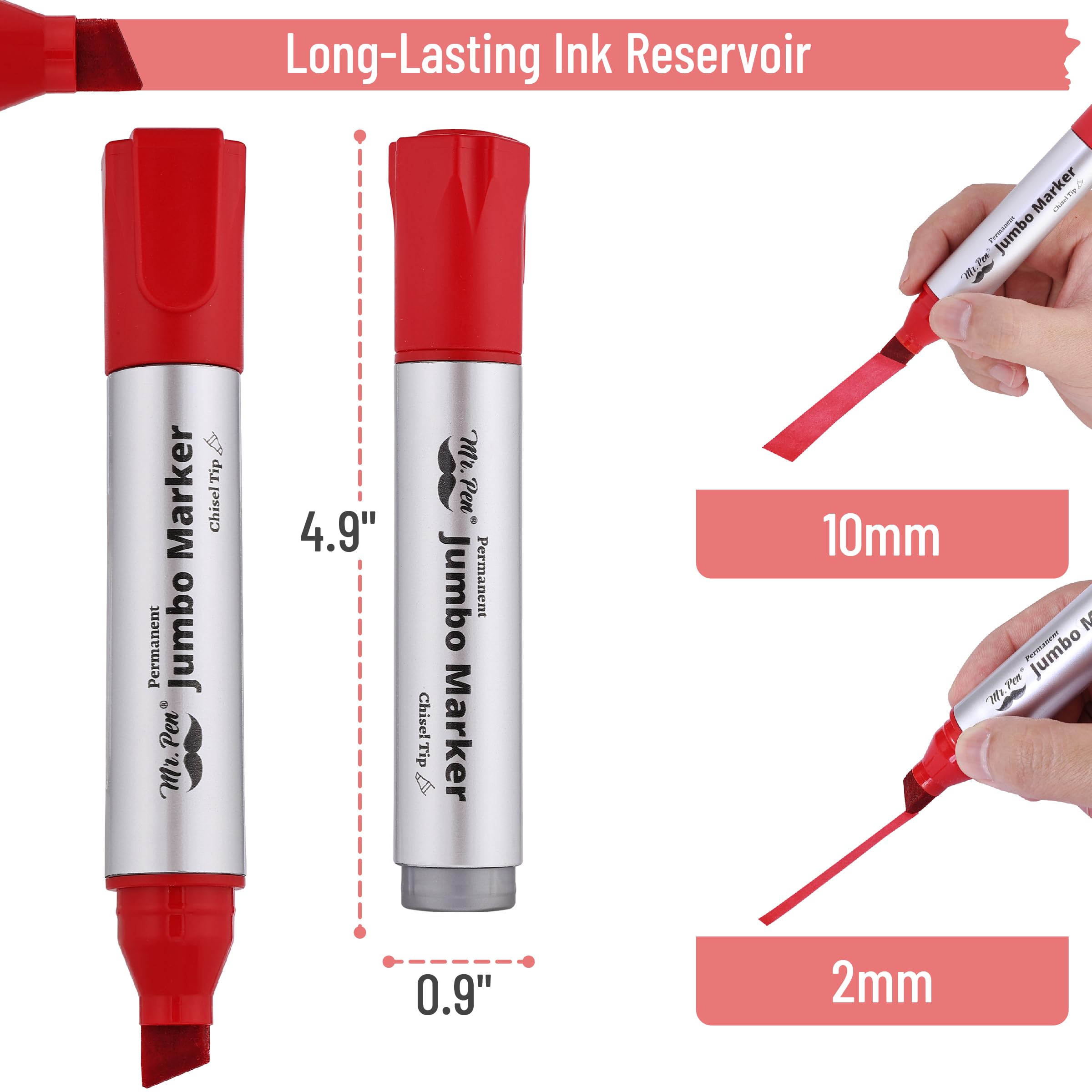 Mr. Pen- Jumbo Permanent Markers, 4 Pack, Red, Chisel Tip, Large Permanent Markers, Color Permanent Markers Set, Jumbo Markers, Permanent Markers, Huge Poster Markers Jumbo, Thick Markers - Image 4