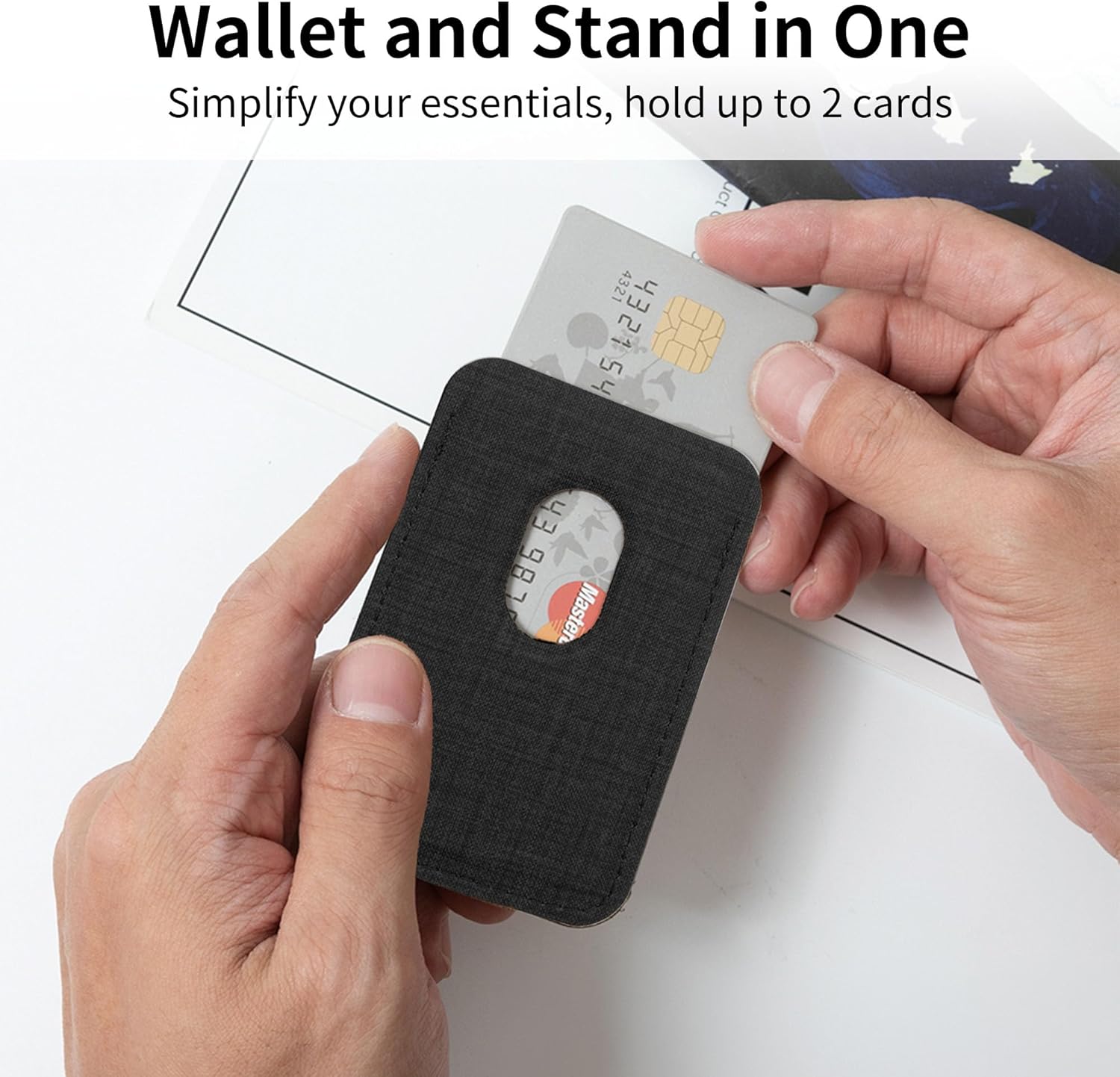 Magnetic Phone Wallet Stand, Compatible with MagSafe Wallet, for iPhone 16/15/14/13/12 Series, Phone Stand with 3 Viewing Angles, MagSafe Ring Magnet Included, 2 Cards Holder, Hercules+, Black - Image 4