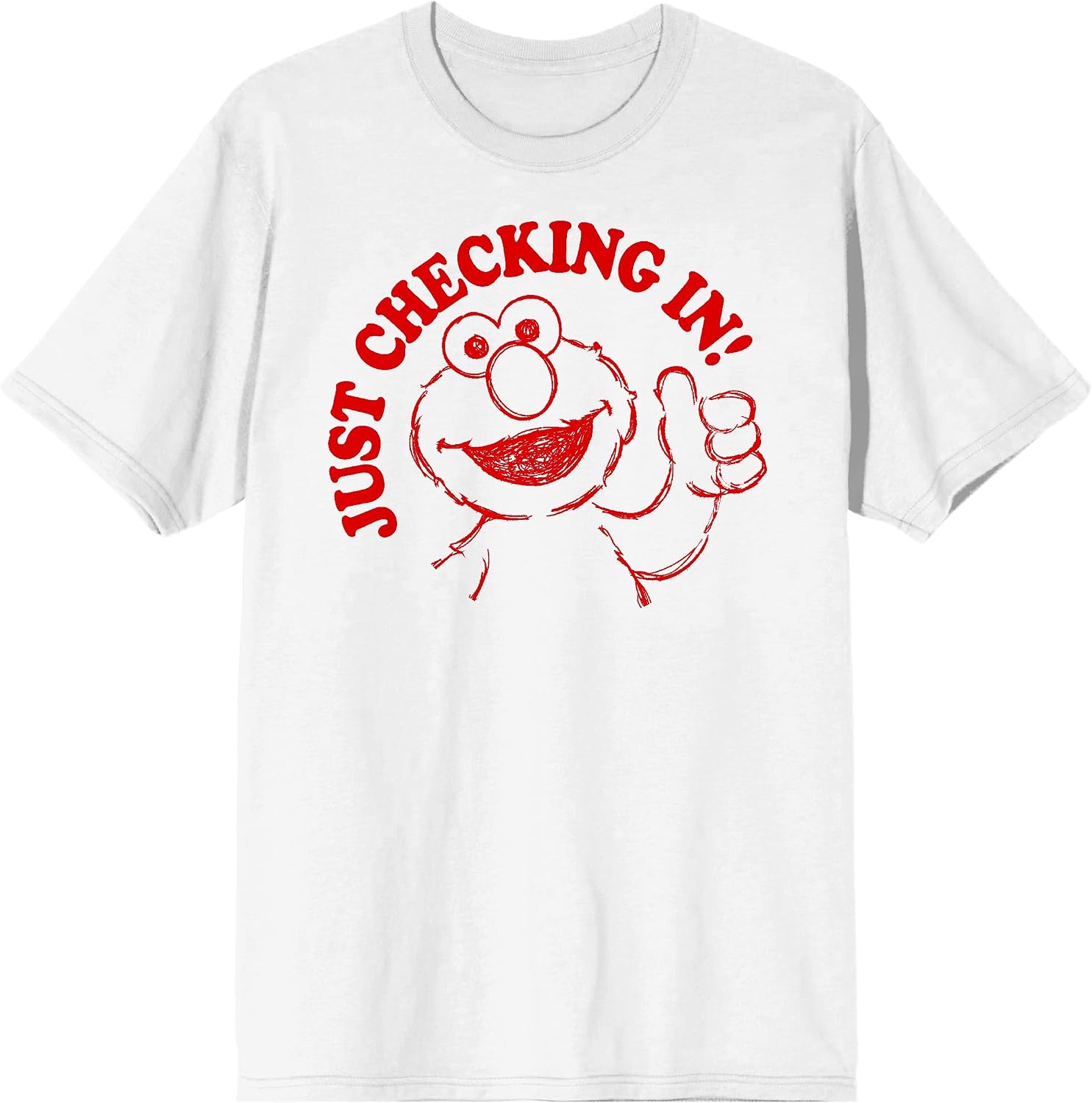Sesame Street Elmo Just Checking in Puff Print Crew Neck Short Sleeve Men's White T-Shirt