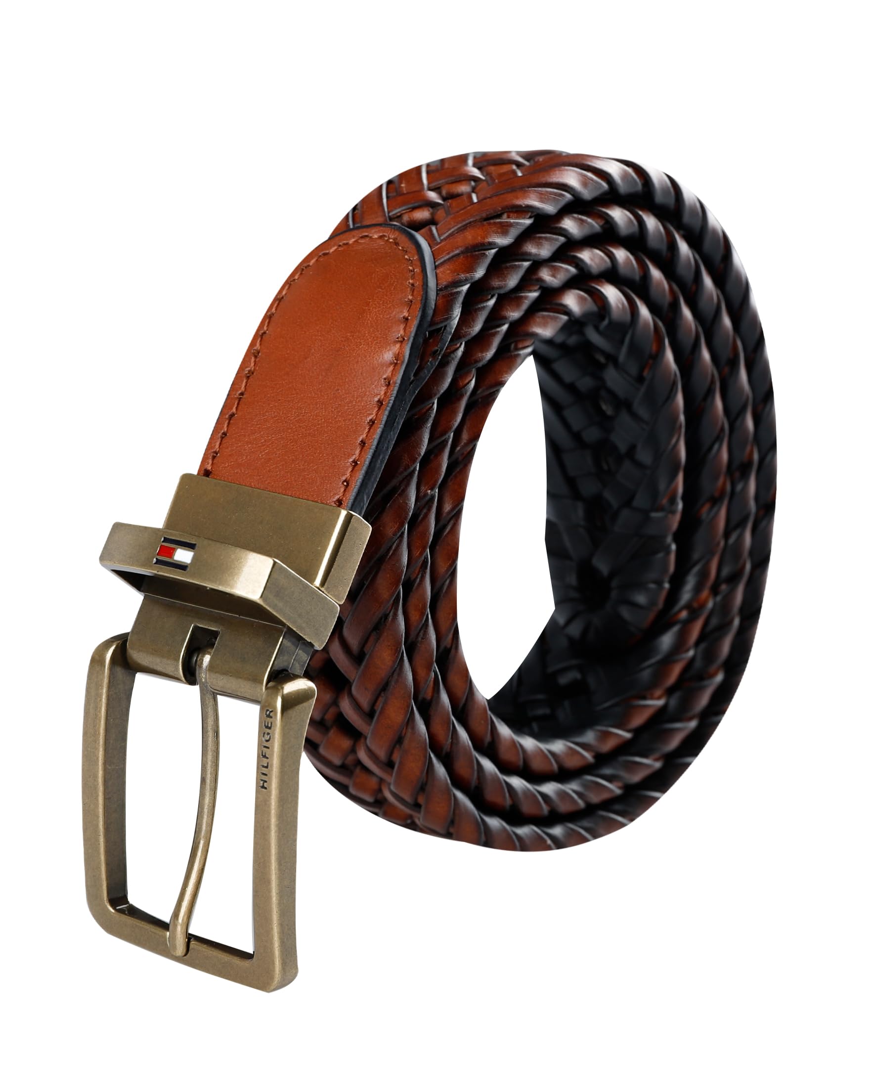 Tommy Hilfiger Men's Cognac/Black Reversible Braided Belt, 38-40