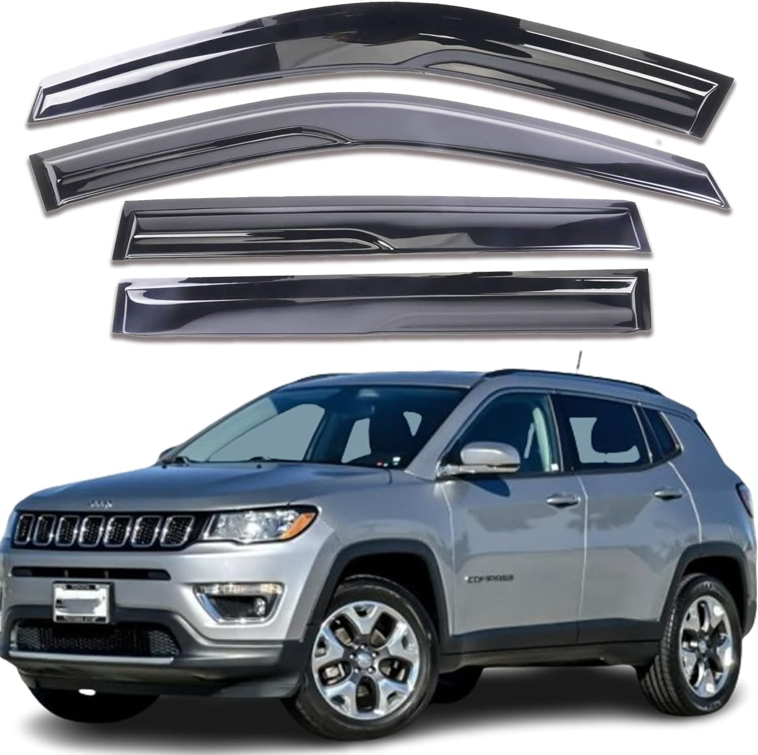 window visors rain guards side wind deflectors compatible with jeep compass 2017-2025, vent visors window vent guard shade,sun suv car accessories,sun visor for car,4-pieces set 2017-2024 compass