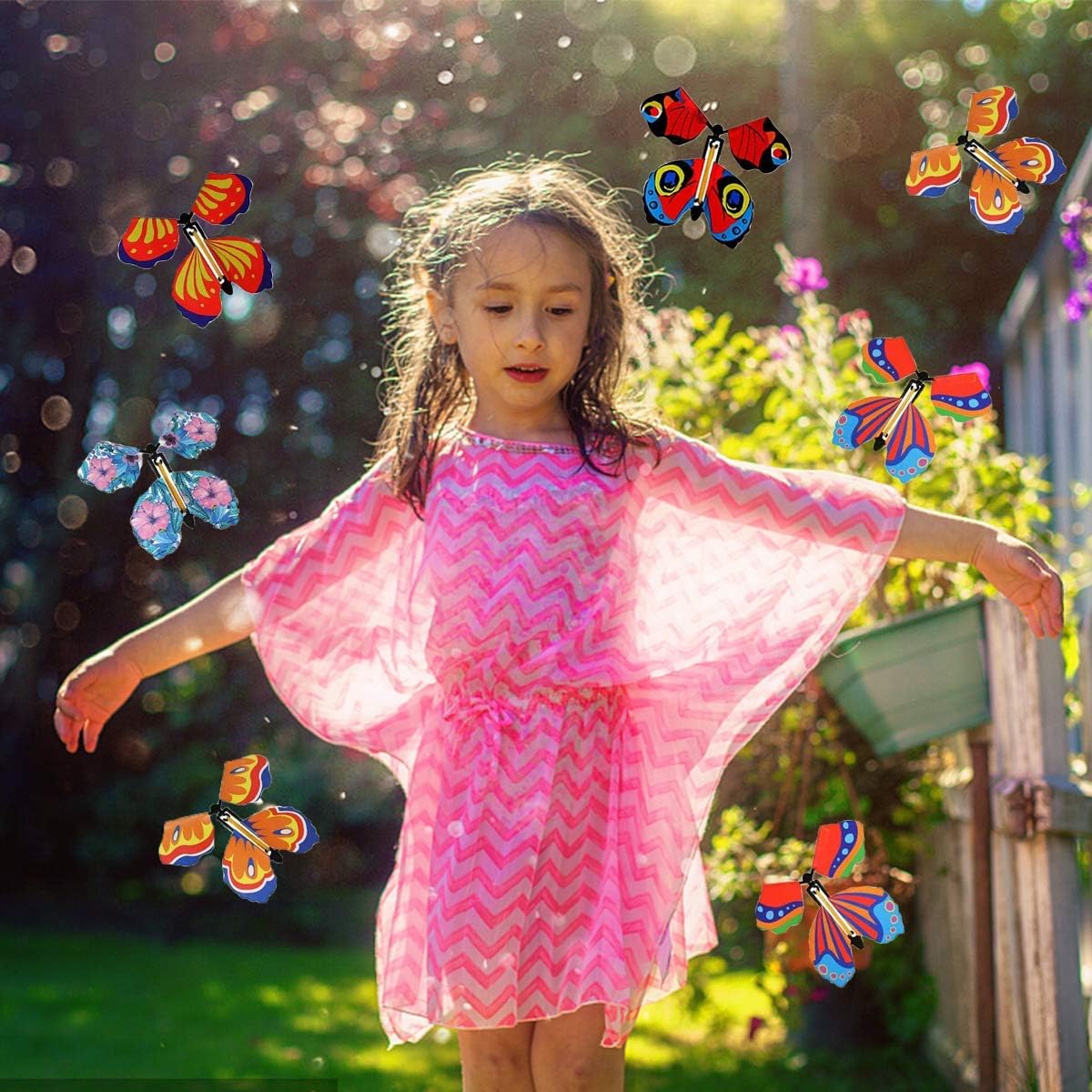 JoFAN 5 Pack Magic Flying Butterfly Wind Up Rubber Band Powered Butterfly for Kids Boys Girls Christmas Surprise Gifts Stocking Stuffers