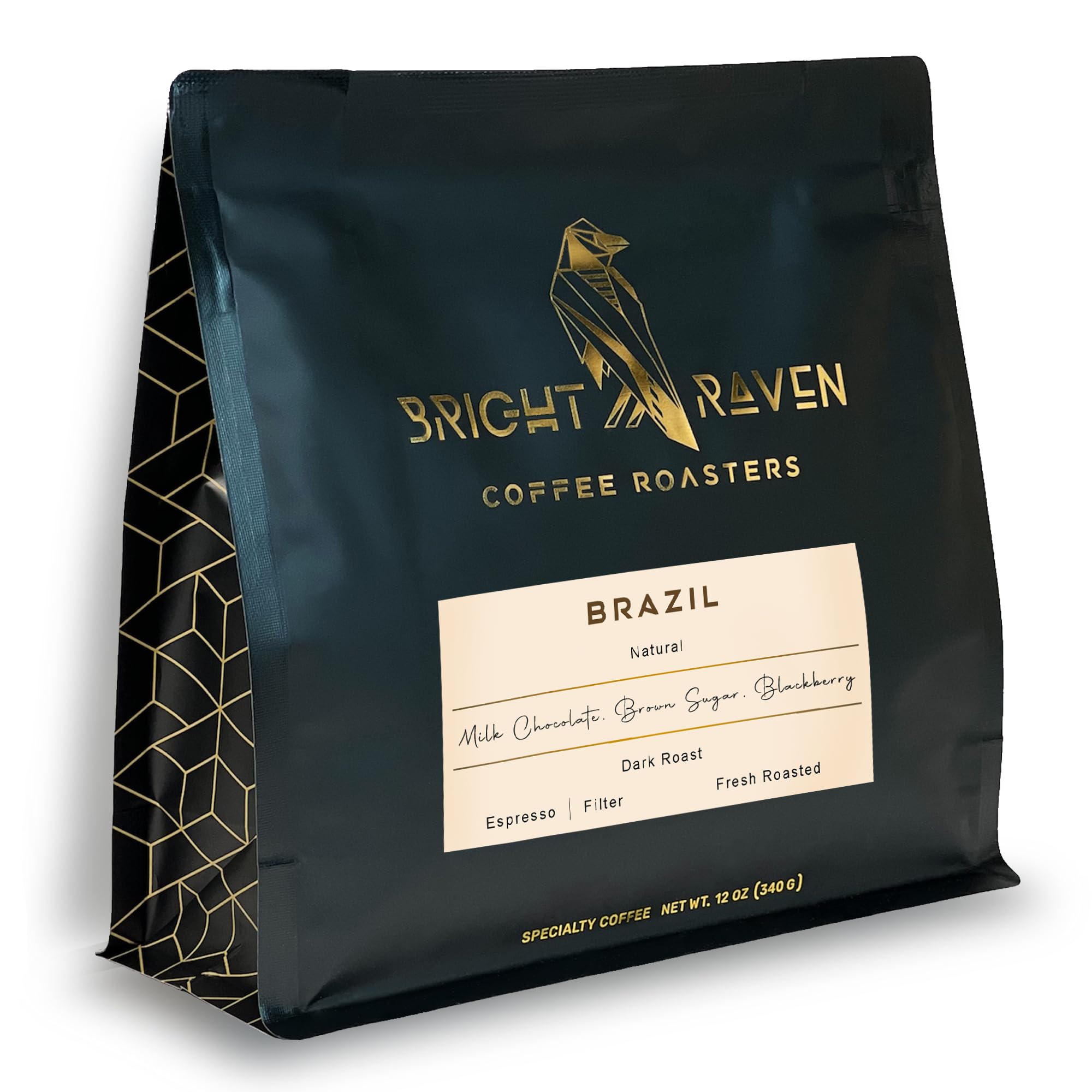 Bright Raven Coffee RoastersBrazil, Single Origin, Ground Coffee, Medium Roast, 12 Oz, 100% Arabica, Fresh Roasted, Specialty Coffee, Premium, Small Batch, Artisan, Gourmet, Low Acid Coffee.