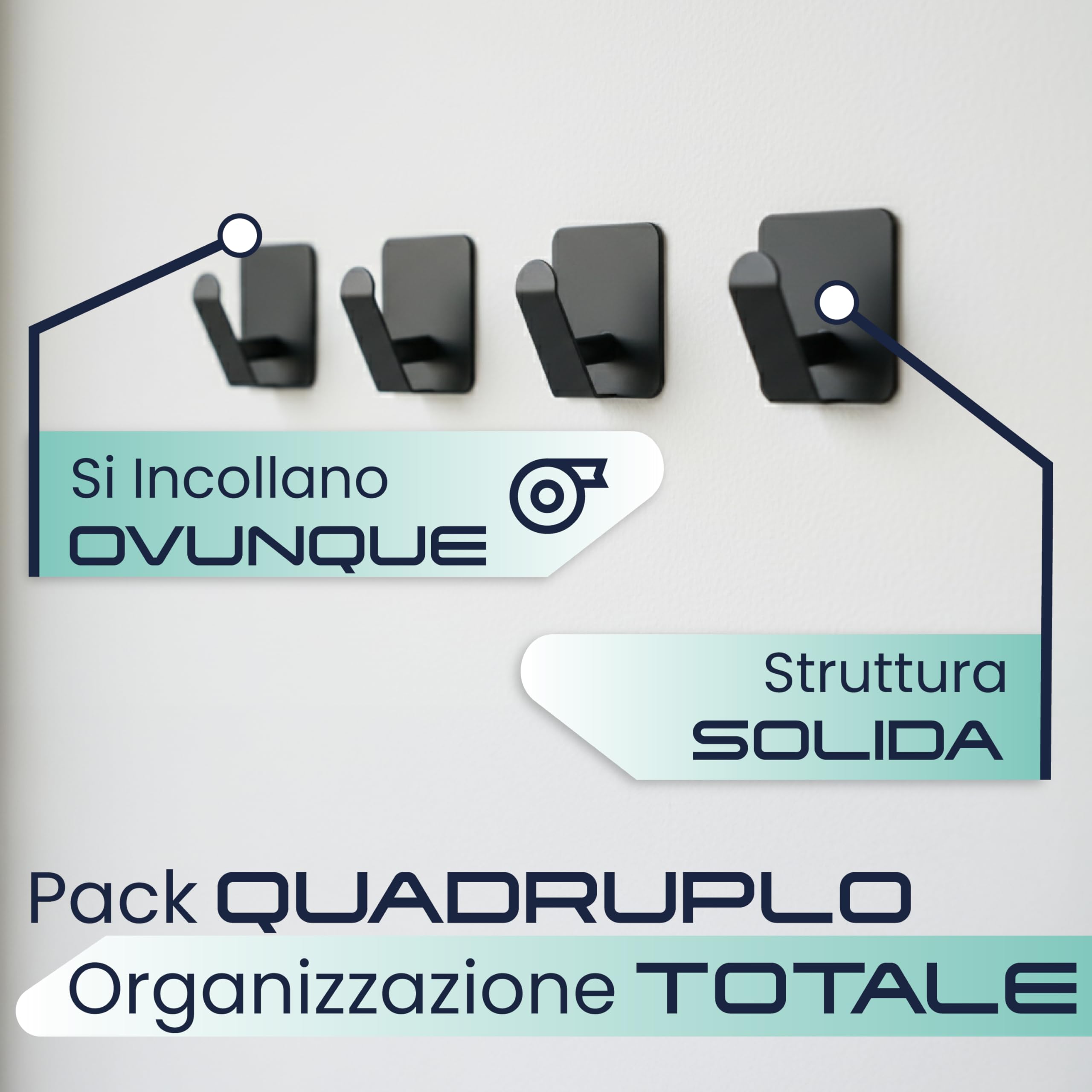 Generico Ganci Adesivi In Acciaio Inox 3M Resistenti Impermeabili Per Tutta la Casa Set 4