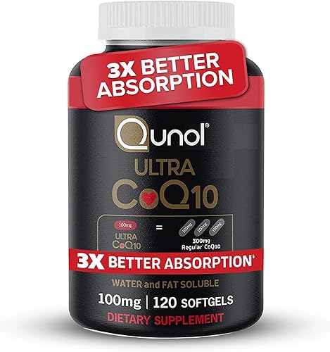 Qunol Ultra Coq10 de 100 mg 3 veces mejor absorción suplemento natural soluble en agua y grasa patentado forma de coenzima Q10 antioxidante para la