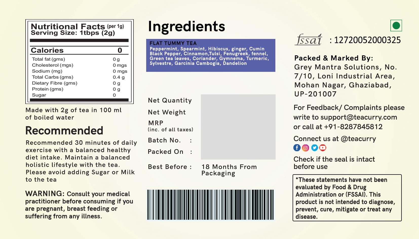Teacurry Flat Tummy Tea (30 Bags) - Get Slim Belly, Support Healthy Weight Naturally - Image 2 thumbnail