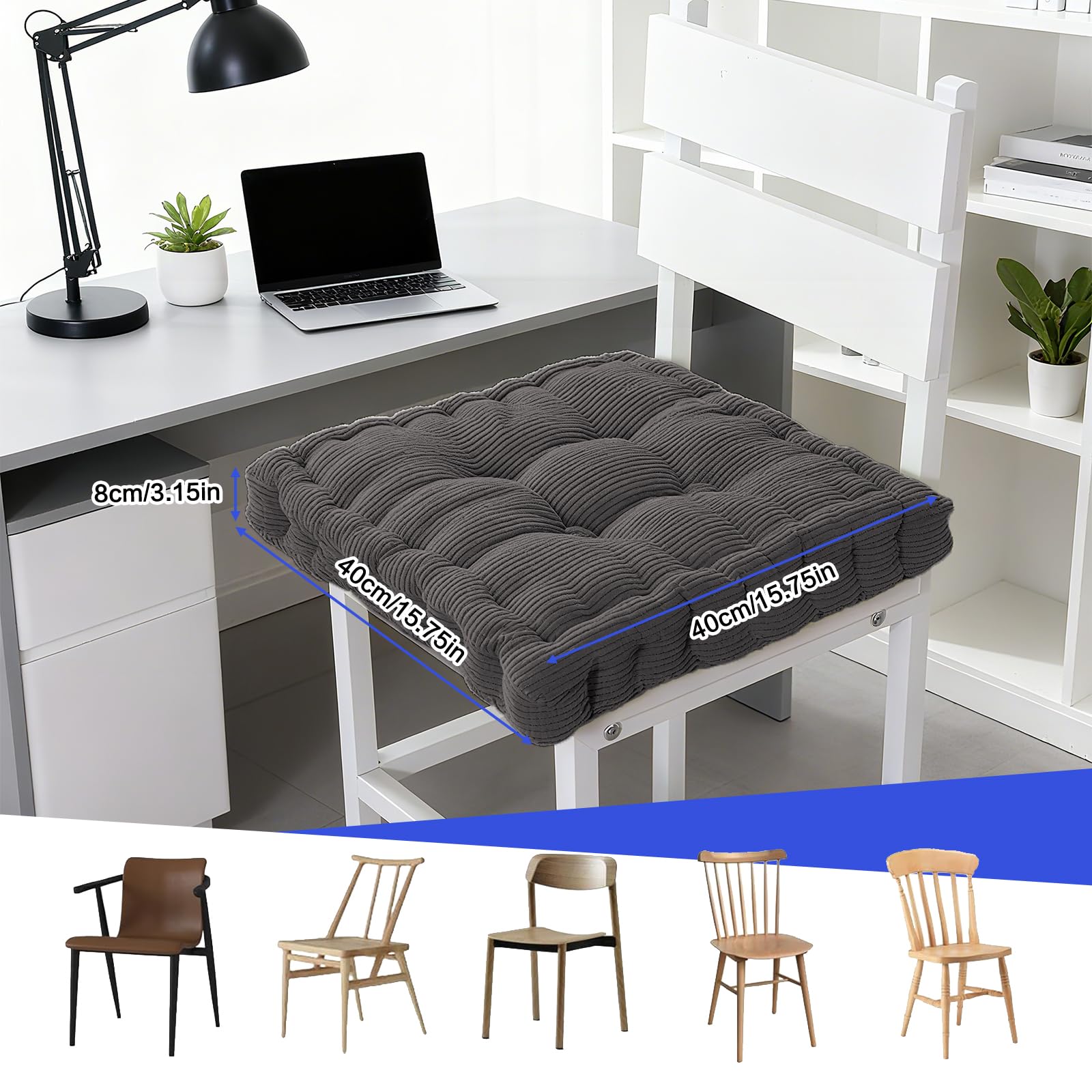 Set di 2 cuscini da pavimento, 40 x 40 cm, imbottitura in cotone, spessi, per yoga, per interni ed esterni, colore grigio scuro