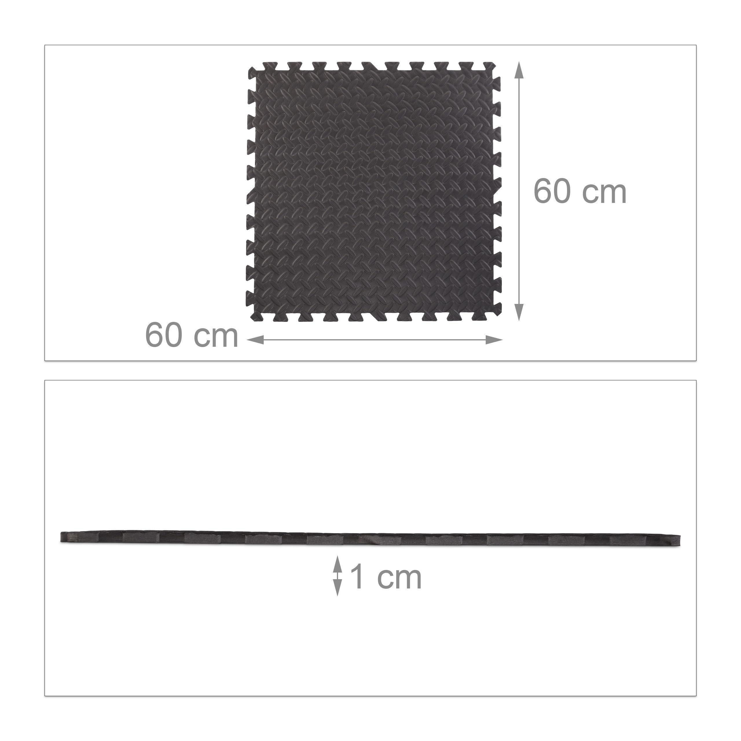 16 Bodenschutzmatten 60x60cm, 6m², Unterlegmatte f. Fitnessgeräte, Stärke 1cm, erweiterbar, Lärm- & Trittschutz, schwarz