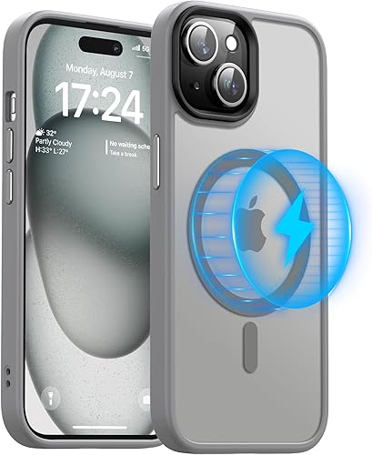Meifigno Magic Mag Series - Funda diseñada para iPhone 15, protección de grado militar y compatible con MagSafe, parte trasera mate translúcida con