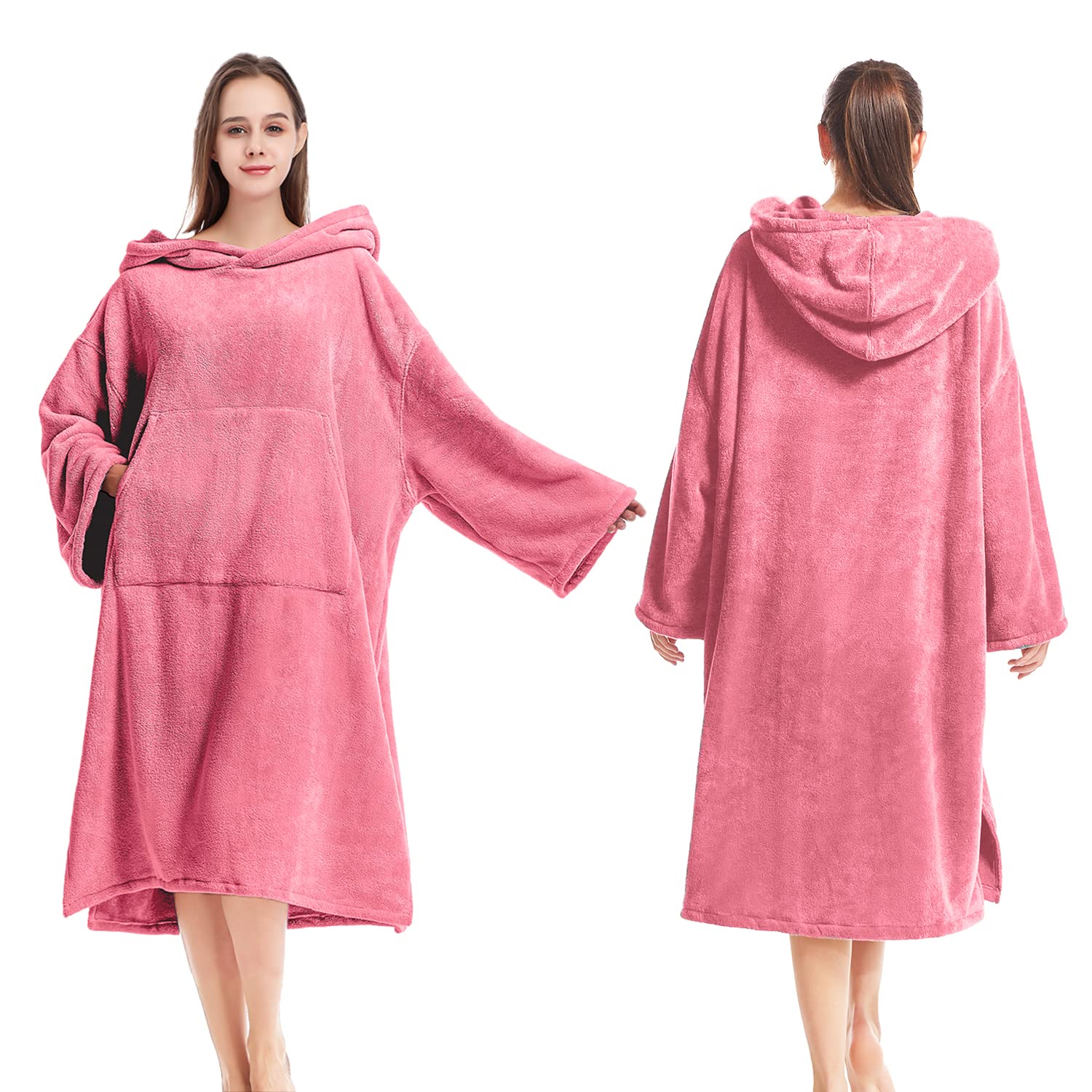 MUTAO Surf Poncho Changing Robe, Super Soft Swimming Poncho Changing Towel with Pocket and Hood for Outdoor Indoor (Pink)