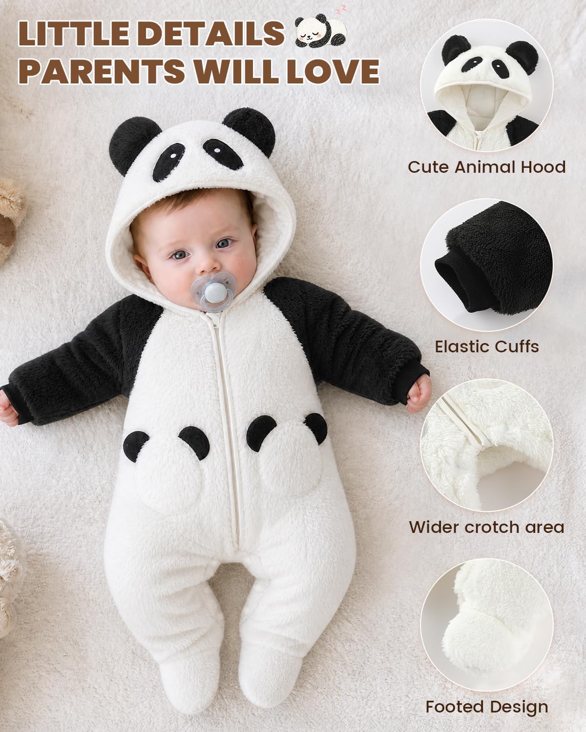 JiAmy Baby Snowsuit Newborn Animal Footed Fleece Thicken Romper 0-12 Months