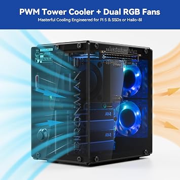 Pironman 5-MAX Dual NVMe M.2 SSD PCIe PC Case with 27W PD Power Supply for Raspberry Pi 5