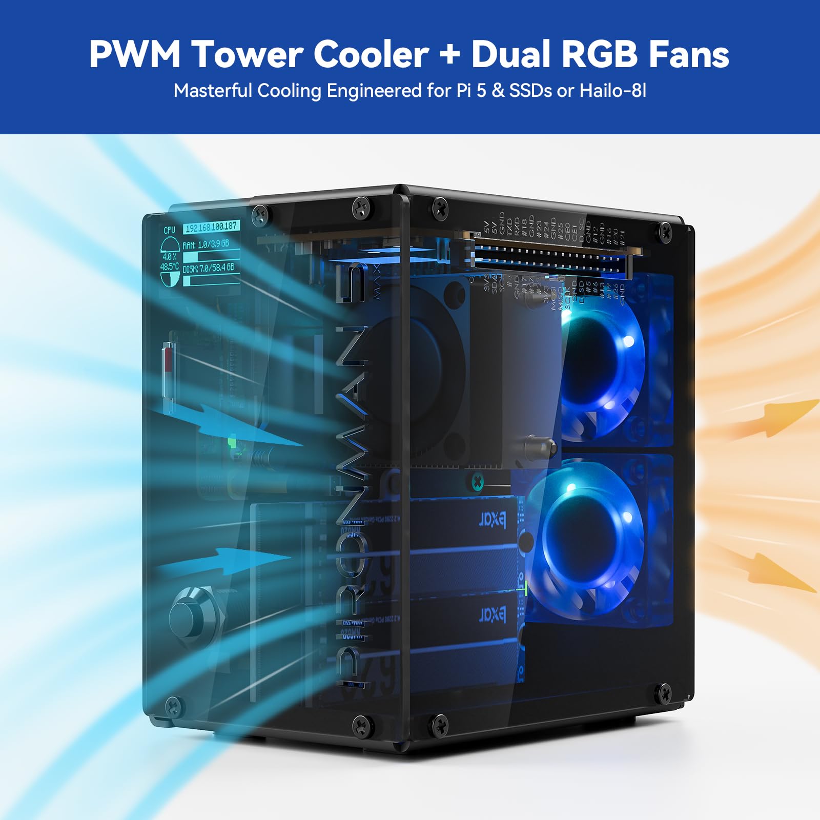 Amazon.com: Pironman 5-MAX Dual NVMe M.2 SSD PCIe PC Case with 27W 