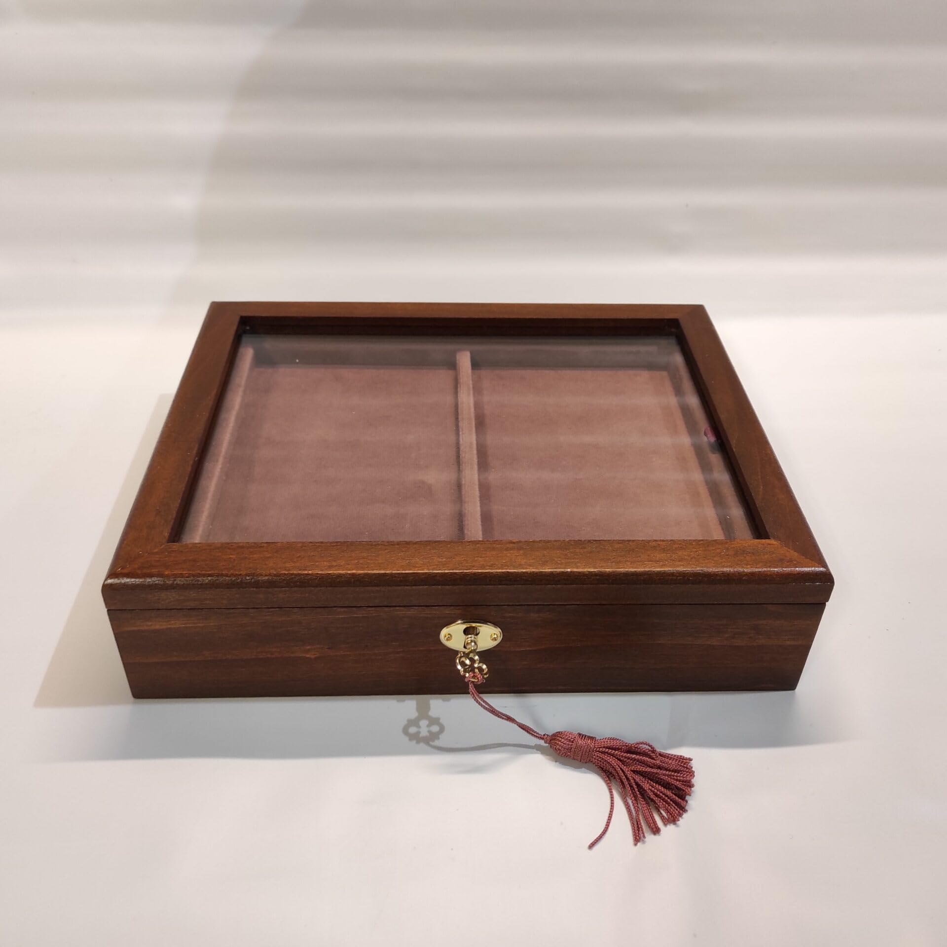Joyero de madera con tapa de cristal, terciopelo interior, bandeja extraíble y portapendientes, personalizable con grabado, hecho a mano en Italia