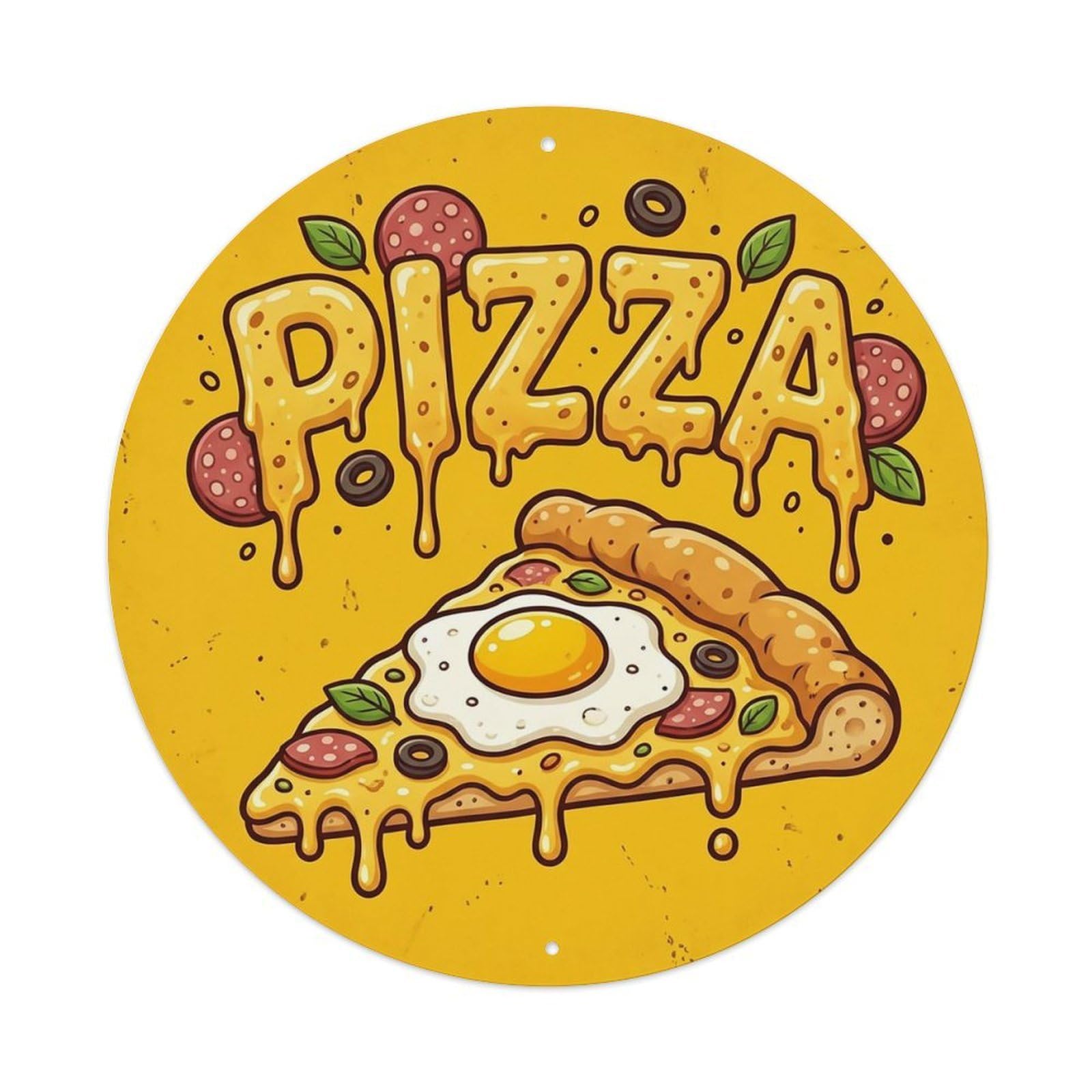 Huiyhb 8X8inch(20X20cm) Vintage Pizza Slice Fried Egg Metal Tin Sign