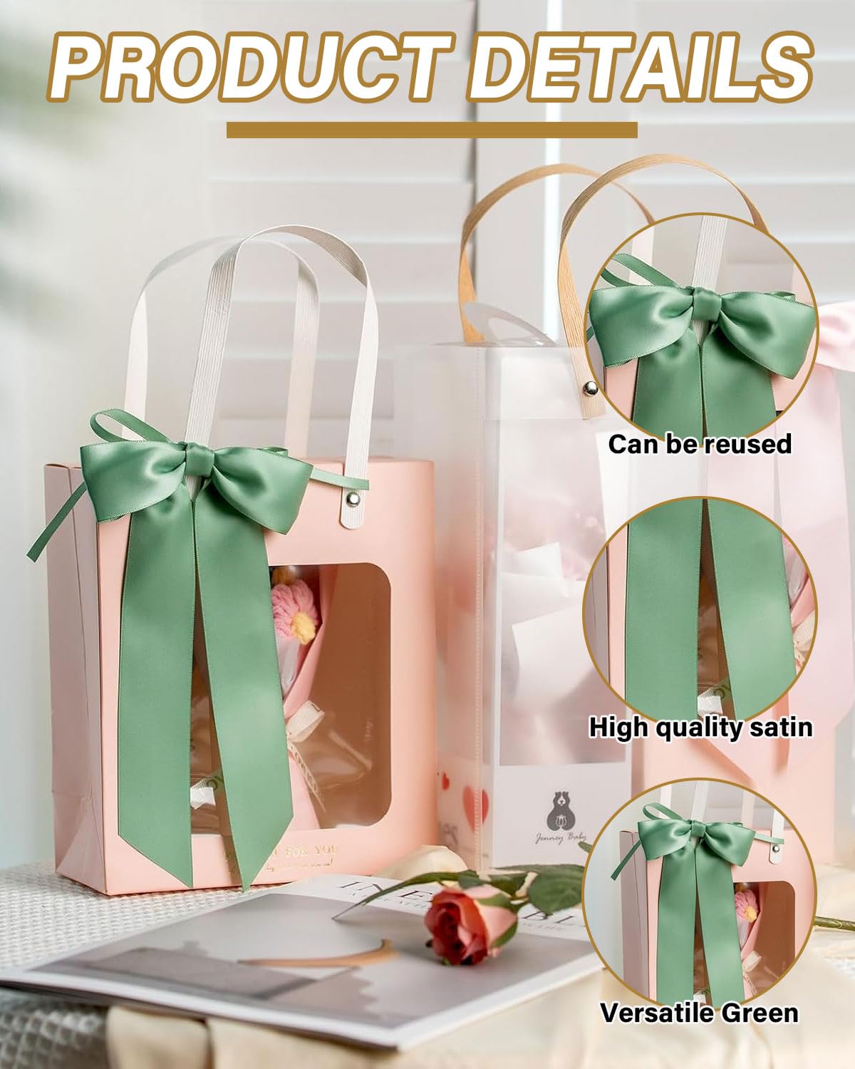 Lazos de regalo Lazos verdes Decoración de boda Lazo de regalo para cumpleaños, Navidad, guirnalda de comunión, 10 piezas,(verde salvia)