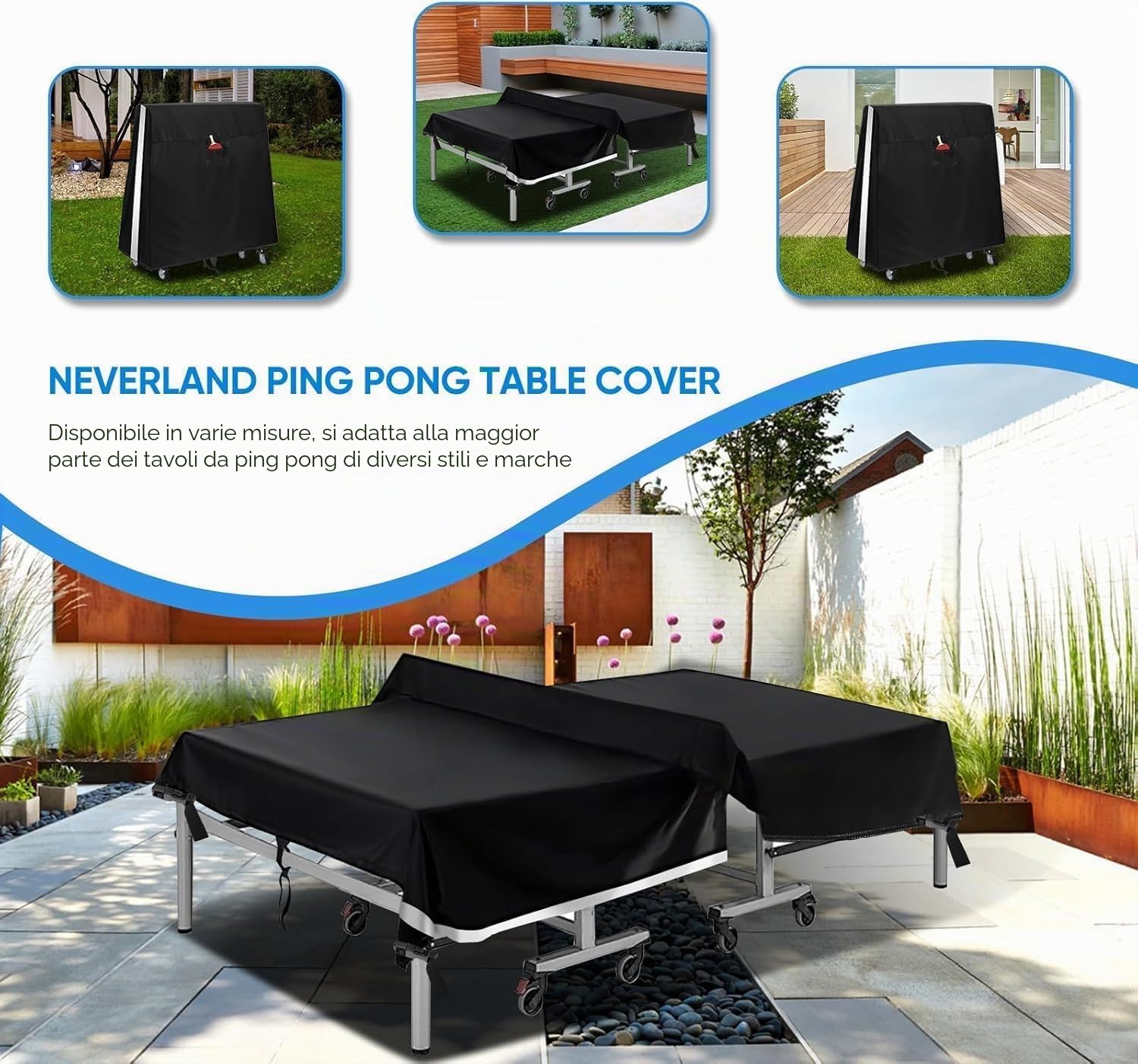 NEVERLAND Copertura Tavolo Ping Pong Impermeabile Tessuto Copertura per tavolo da ping-pong da esterno Interno 165x70x185cm