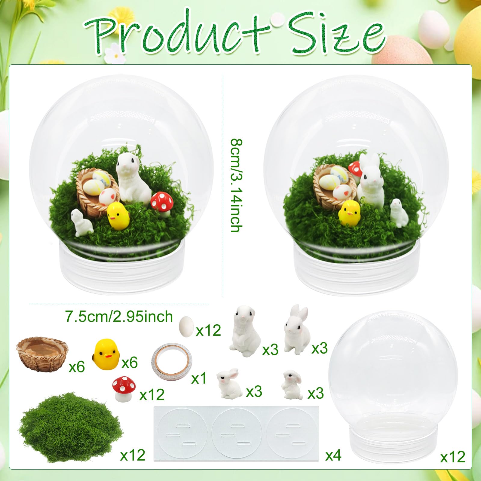 Cinrobiye 12 Set Easter Snow Globe DIY Craft Kits?Make Your Own Bunny Rabbit Plastic Egg Snow Globes, Spring Holiday Arts & Crafts for Home Family Party Decor Classroom Activities