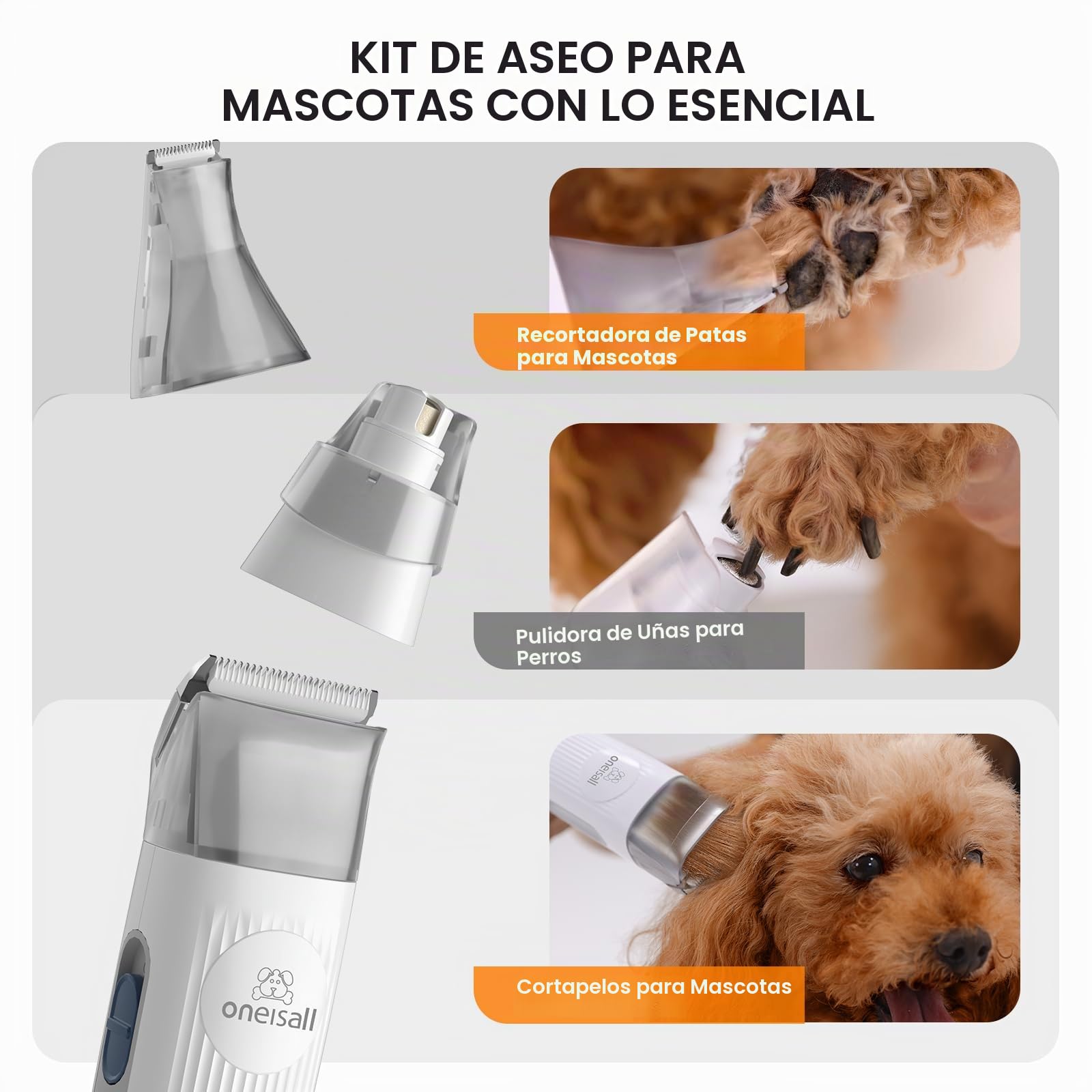 oneisall Aspiradora de pelo para perros y kit de aseo para perros (Gris)