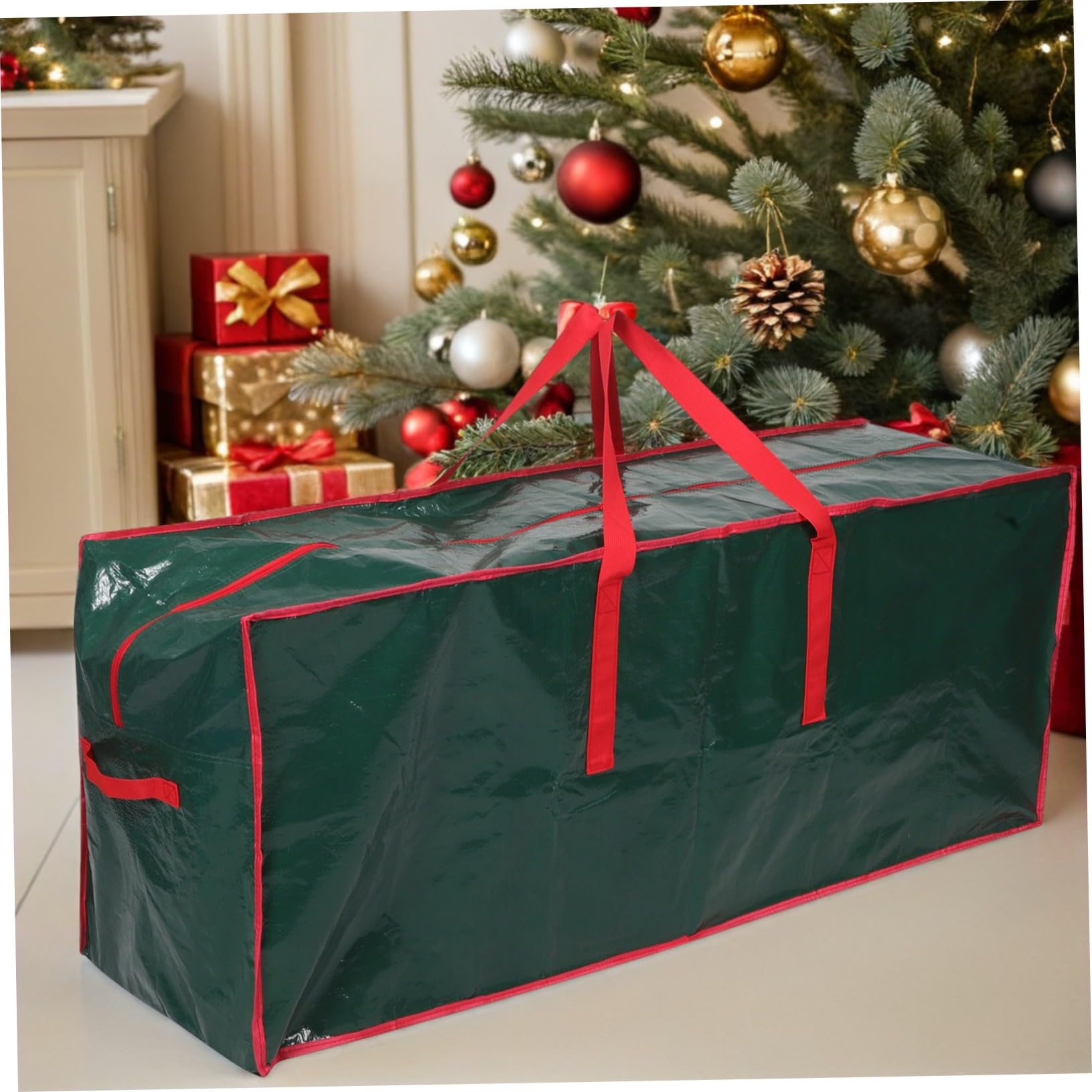 SOIMISS Borsa Portaoggetti per Albero di Natale Organizer Manici Rinforzati e Cerniere Grande Capacità per Decorazioni Natalizie e Uso Interno ed Esterno