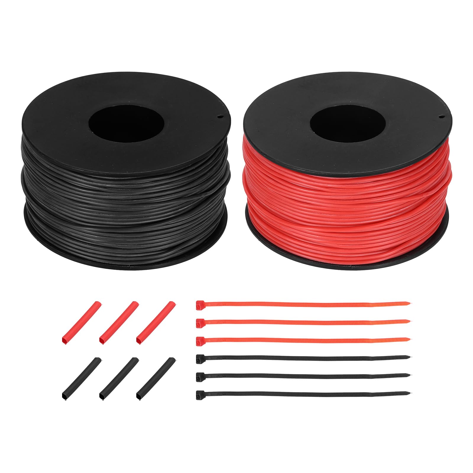 sourcing map 2pcs 28 AWG Silicone Electrical Wire Spool, 28 Gauge 61m/200ft Tinned Copper Electrical Wires with Heat Shrink Tubing & Cable Ties for Automotive, RV Inverter - Red & Black