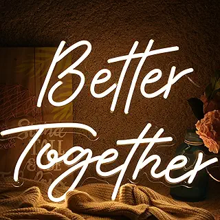 ATOLS Better Together 大型ネオンサイン 壁装飾用、調光スイッチ付き、12V 再利用可能ネオンライトサイン 婚約パーティー、結婚式の装飾、ウォームホワイト 23.5x10.5 & 17.5x8.5インチ