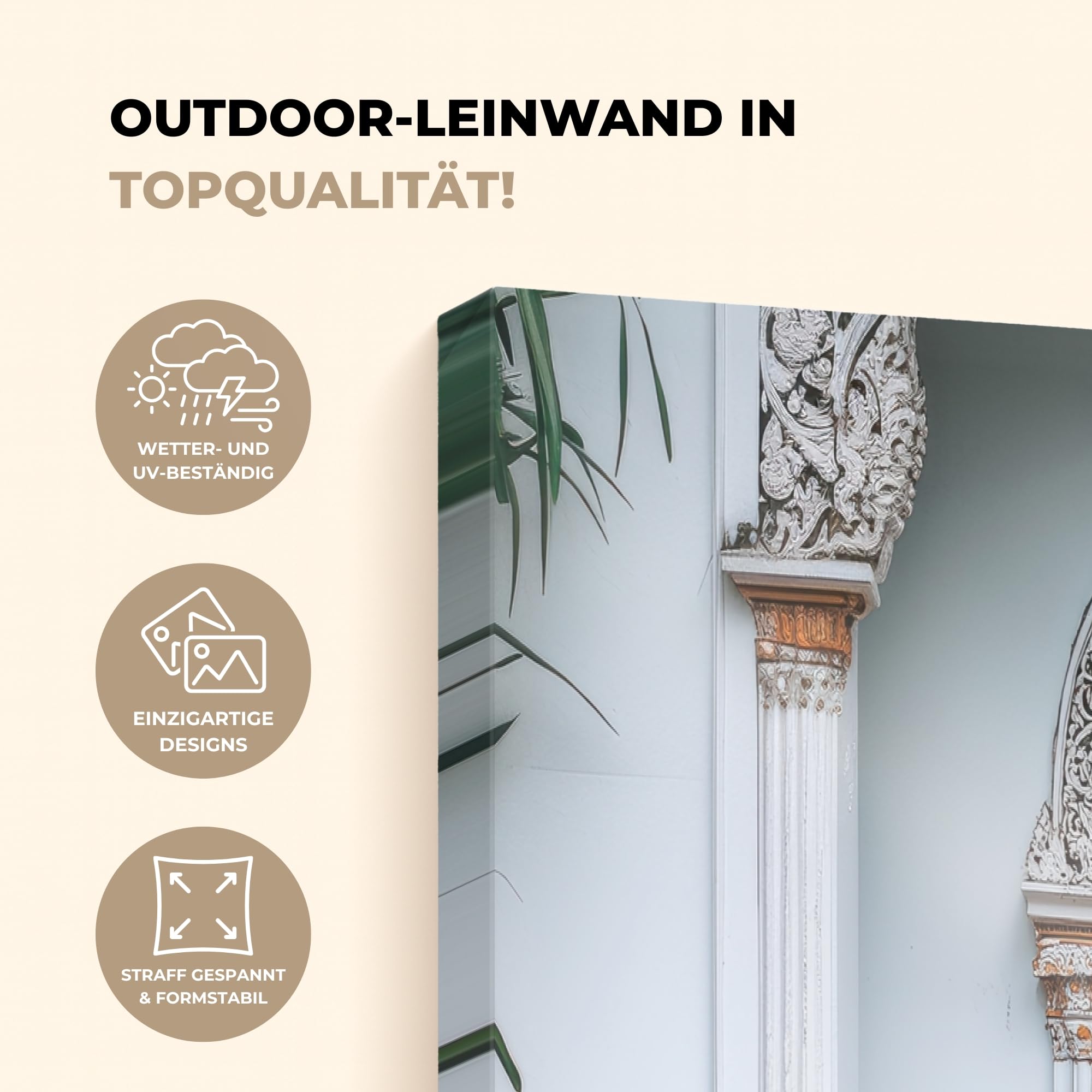 Outdoor Wandbild 150x100 cm Leinwand Für Draußen Gartendeko Terrasse Leinwandbilder Balkon Wandgemälde Deko Wetterfest Wall Art Tür - Muster - Pflanzen
