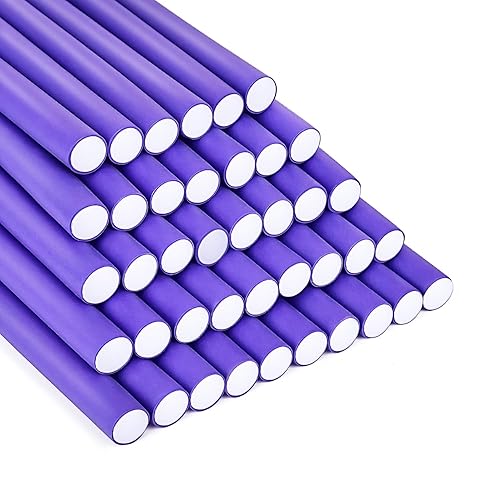 CEKEME 40 rodillos flexibles de espuma para el cabello, rizadores de pelo sin calor para cabello largo (9.45 x 0.55 pies), morado (rizadores de