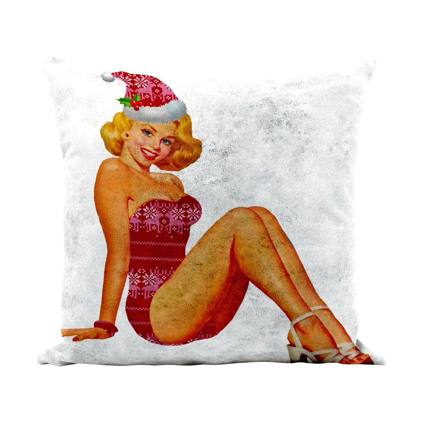 Housse et coussin de Noël vintage blanc 40x40 toucher cuir retro 50's