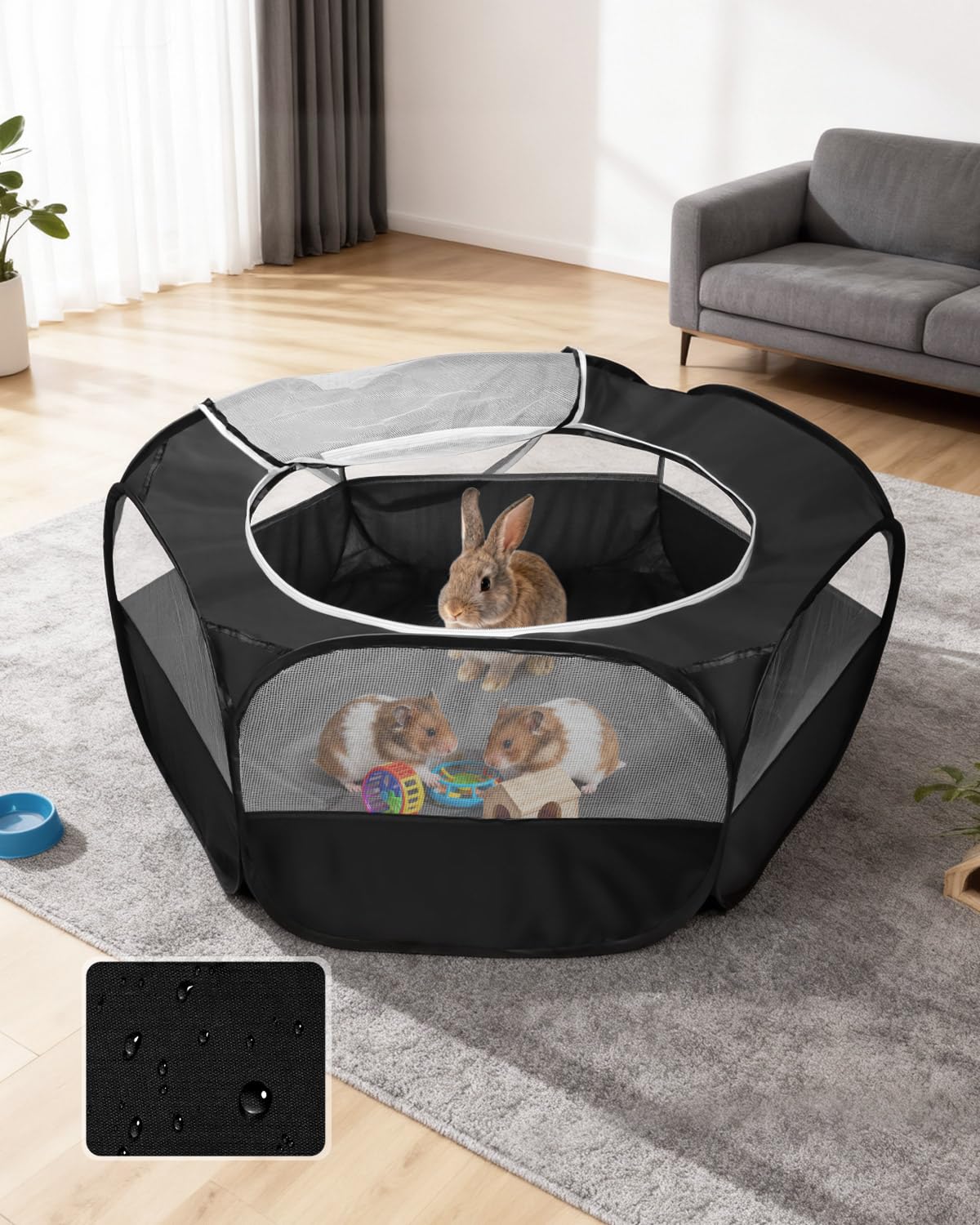 MAIKEHIGH Parc pour Petits Animaux, Tente Cage Portable Pliable vec Fermeture Glissière Couvercle for Guinea Pig, Rabbits, Hamster, Chinchillas and Hedgehogs (Noir)