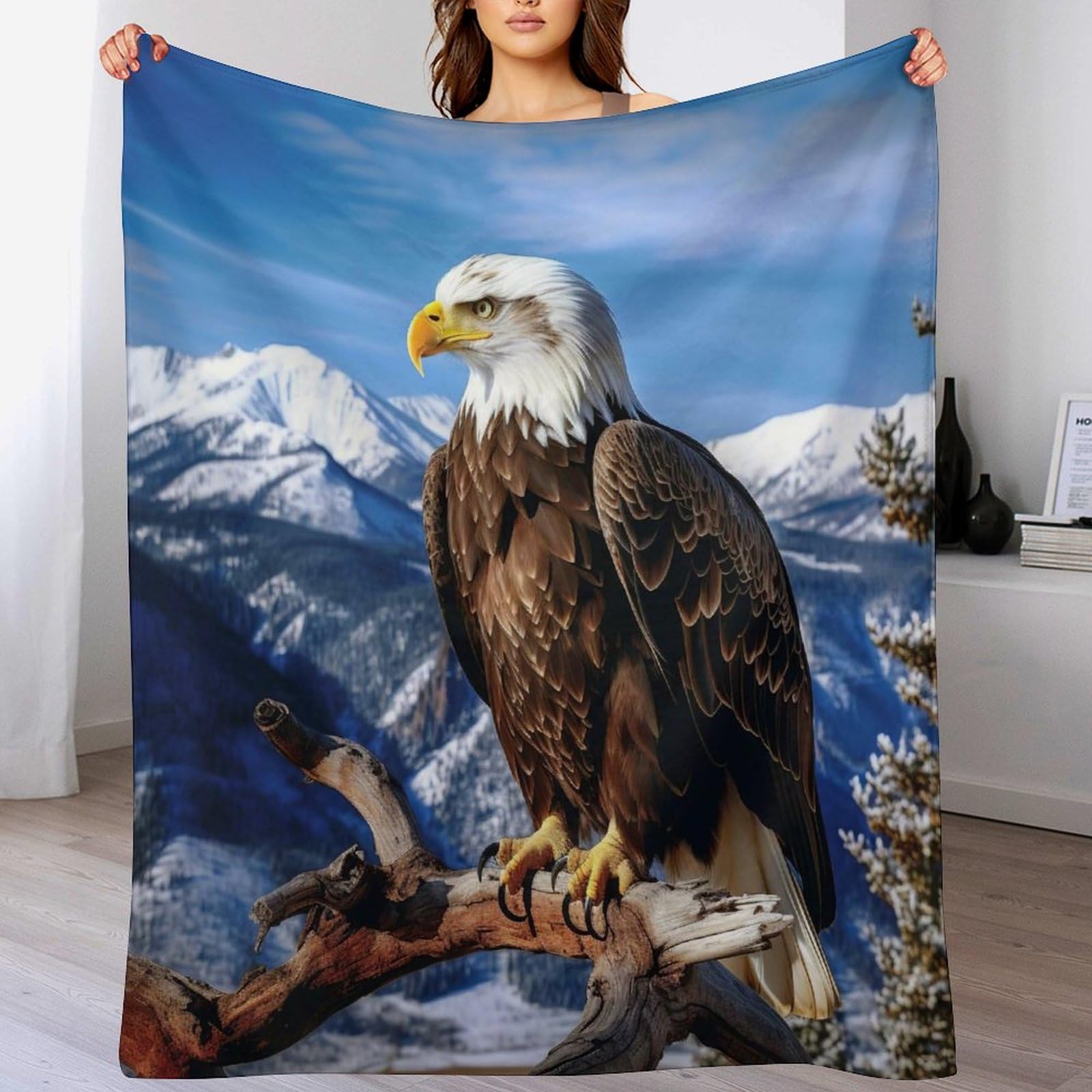Couverture moelleuse avec motif de aigle en flannel premium de canapé lit douce et chaude