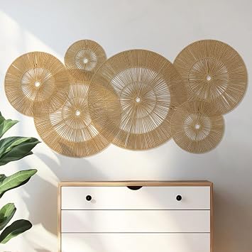 SOONOW Boho Wall Baskets Decor, 6 Pack 17", 15", 13", 11", 9", 7"