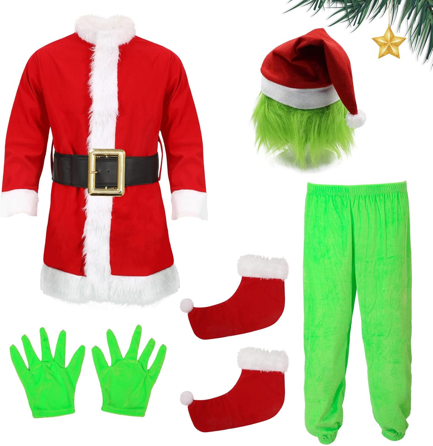 Green Costumes Kids 5Pcs Costume Long Sleeve Hooded Top and Pants Sets Green Monster Christmas Outfits Kids Small