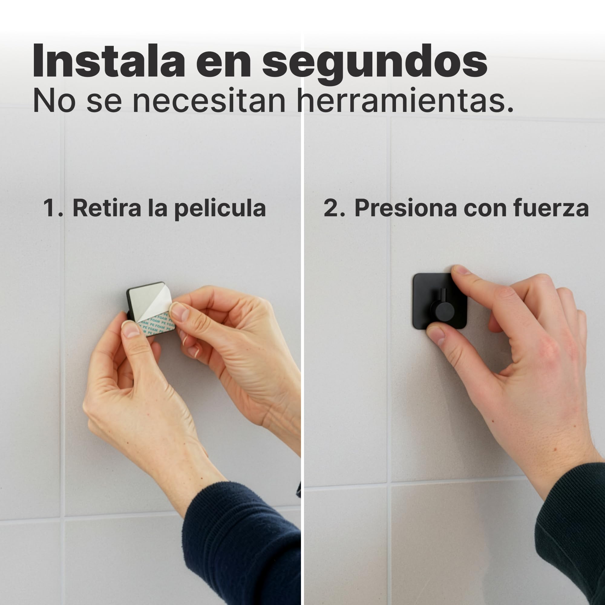 Minismus Ganchos Adhesivos para Pared, Colgadores Adhesivos Resistentes sin Taladro, Colgador Toalla Baño Cocina y Entrada, Ganchos para Colgar Objetos, Acero Inoxidable Negro, 6 Unidades — view 4
