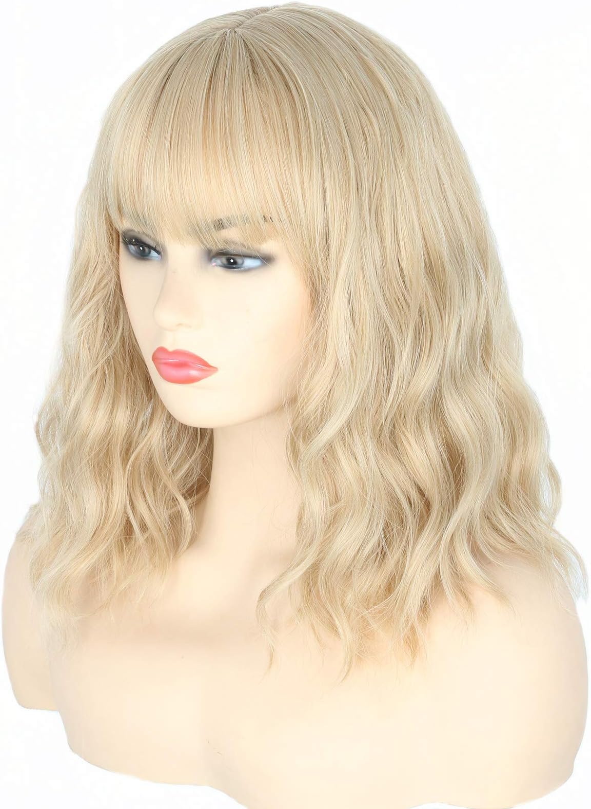 Topcosplay Short Blonde Wig for Women Ombre Bob Wig With Fringe Fashion Daily Wear Synthetic Wig(Blonde)