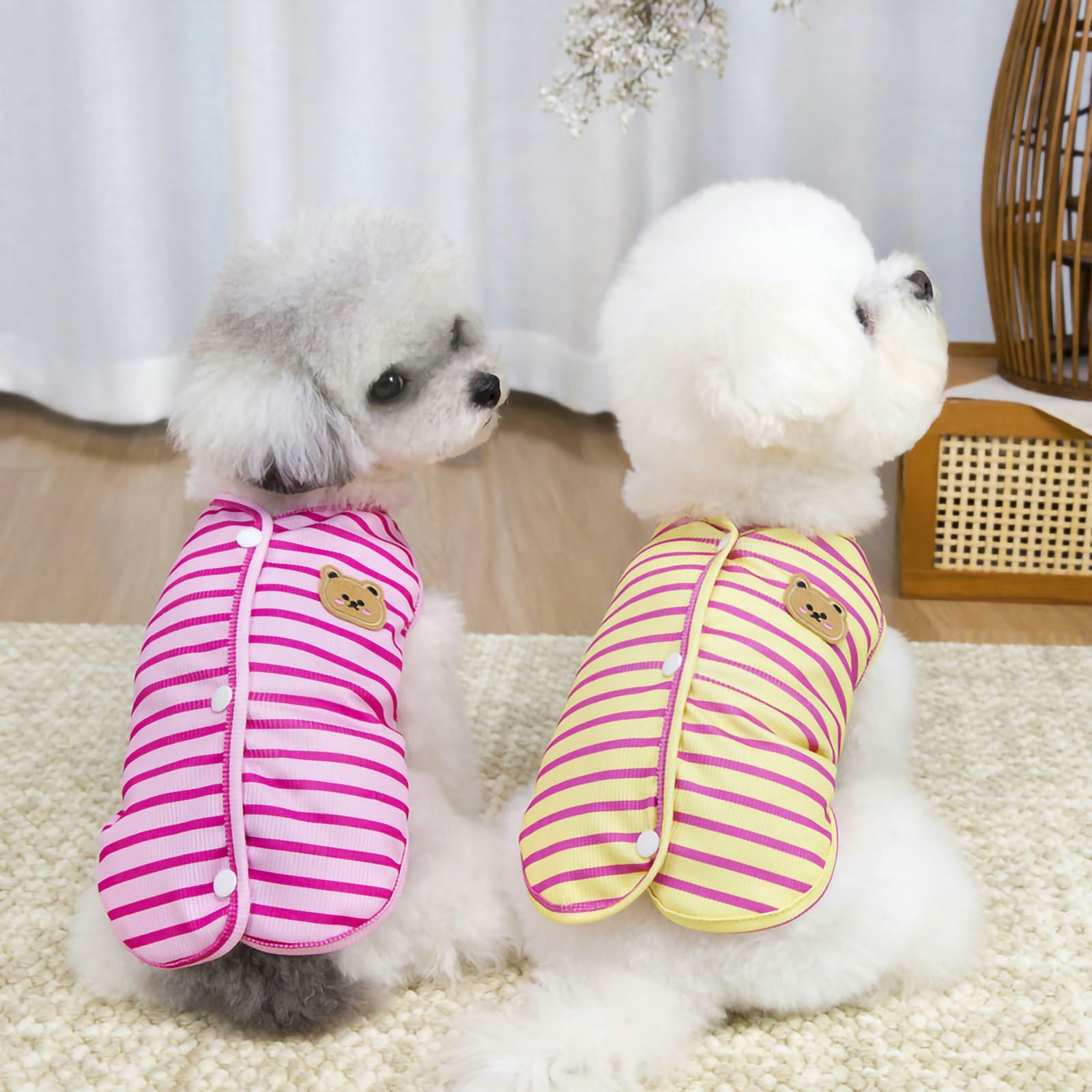 ハンドメイド犬服　背中開きタンクトップ Amazon | JYIXTN 犬服 春夏用 ボーダー 背中開き タンクトップ 薄手
