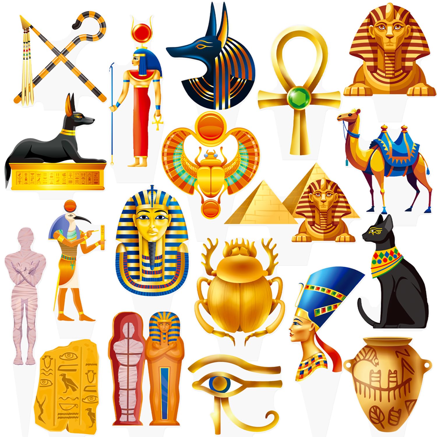 Egyptian Cupcake Toppers 48PCS Egypt Pyramid Party Decorations Ancient Egypt Theme Birthday Decorations Mummies and Sphinx Cupcake Picks for Egyptian