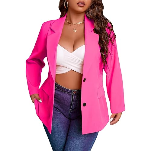 WDIRARA Women's Plus Size Elegant Single Breasted Lapel Collar Solid Casual Work Blazer