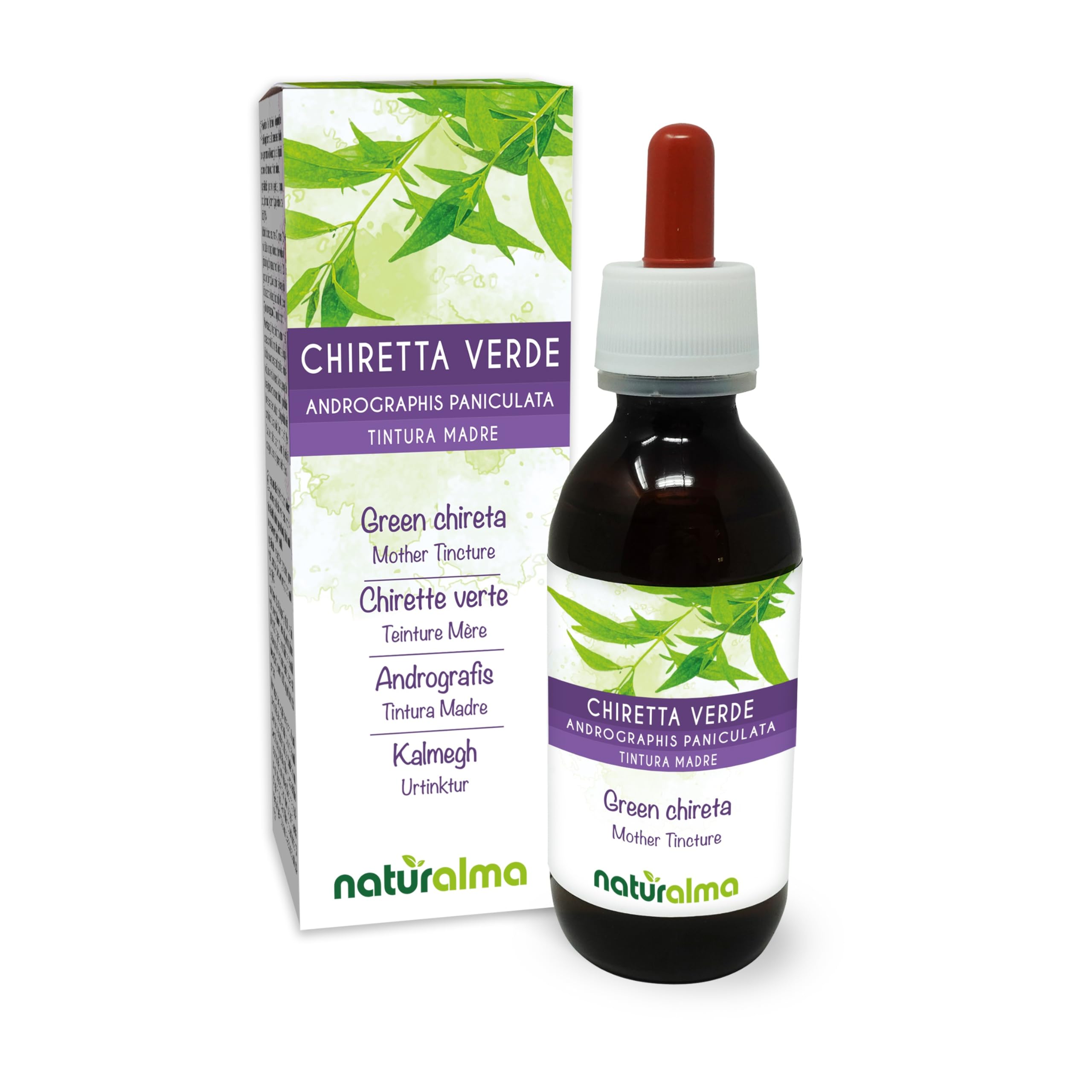 Green Chiretta (Andrographis paniculata) Tops Alcohol-Free Mother Tincture Naturalma - Liquid Extract Drops 120 ml - Food Supplement - Vegan