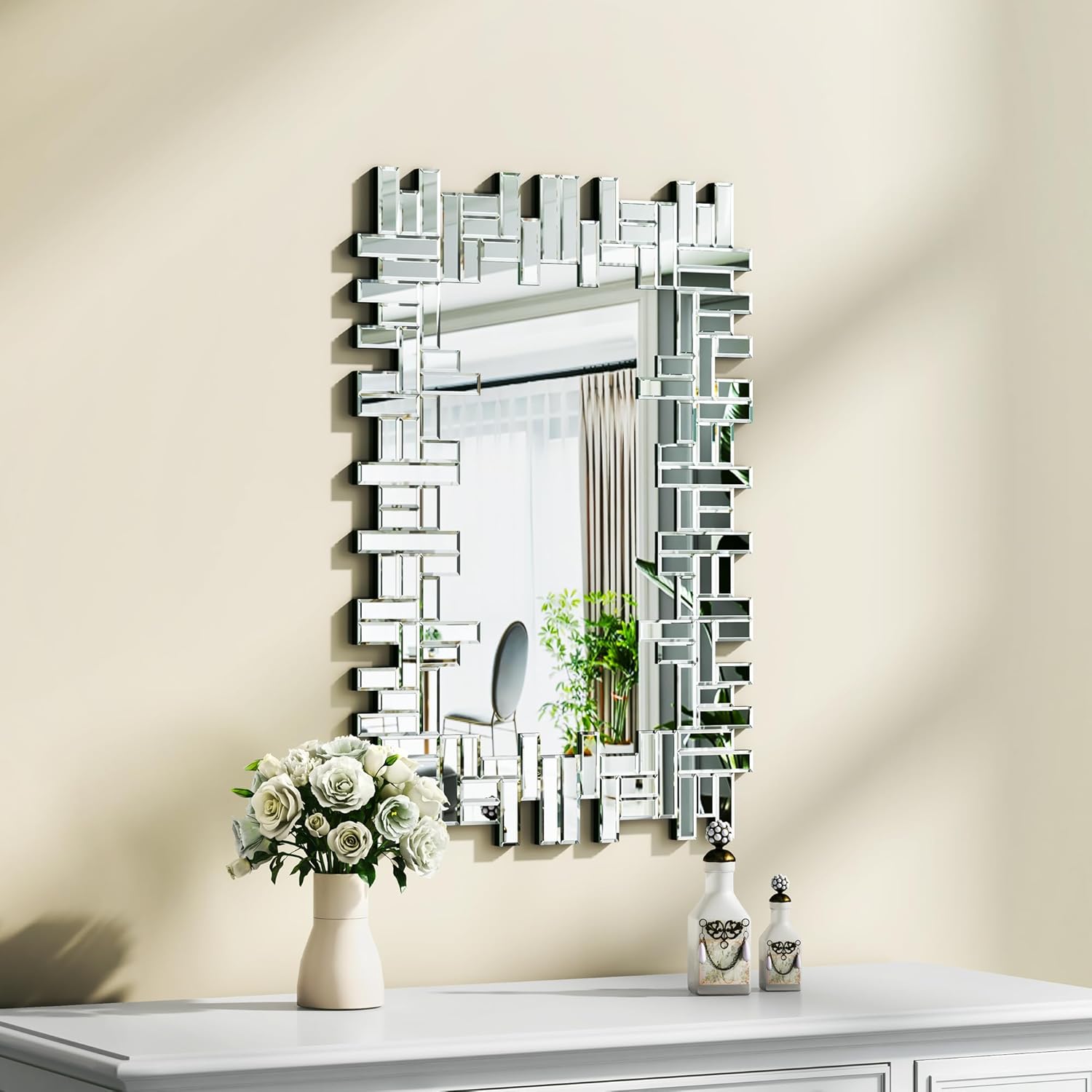 KOHROS Venetian Wall Mirror Decorative 40 x 28 Rectangular Frameless Beveled Edge Mirror for Entryway Bathroom Living Room Bedroom Home Decor Vertical or Horizontal Hanging KOHROS Venetian Wall Mirror Decorative 40 x 28 Rectangular Frameless Beveled Edge Mirror for Entryway Bathroom Living Room Bedroom Home Decor Vertical or Horizontal Hanging