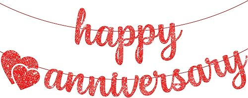 KatchOn, Cartel de feliz aniversario con purpurina roja, 10 pies, sin bricolaje, decoraciones de feliz aniversario, romántico, letrero rojo de feliz