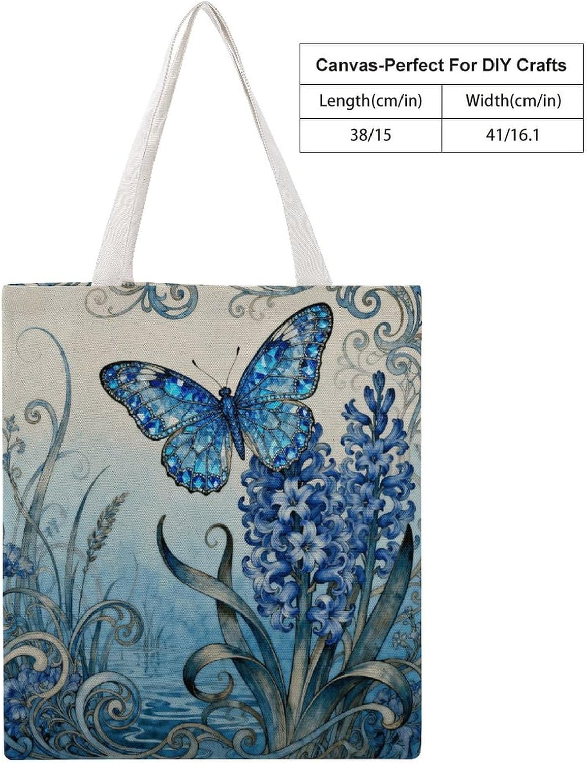 Butterfly Hyacinth Cluster Canvas Tote Bag Reusable Grocery Bags Foldable Soft Cotton Shoulder Carry Bag