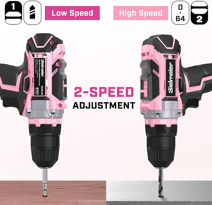 Taladro Eléctrico Inalámbrico Rosa 20V, 2 Velocidades, 64+1 Torque miniatura 2