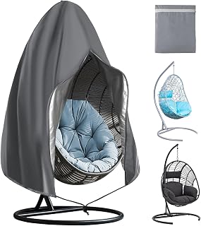 OFFCUP Funda para Silla Colgante, 115*190CM 210D Oxford Impermeable Funda para Silla Tipo Huevo, Anti-Viento Anti-UV Silla de Columpio Jardin con Cremallera y Cordón para Patio Exteriores (Gris)