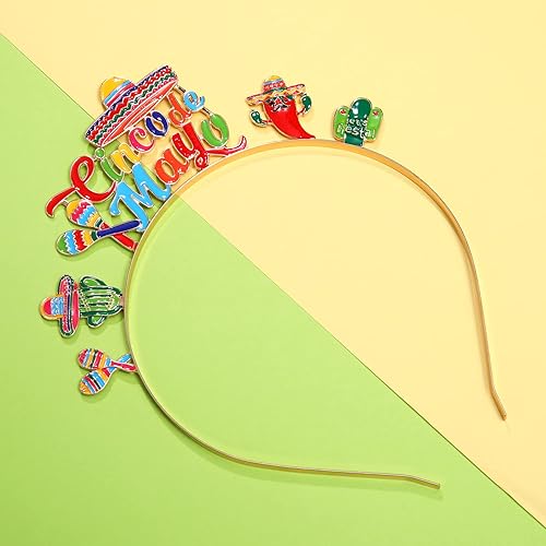 Miniatura 2 de Cinco De Mayo Diademas Mexicana Fiesta Hairband Sombrero Chili Cactus Piñata Aro Pelo Aro Mexicano Decoración Fiesta Colorido